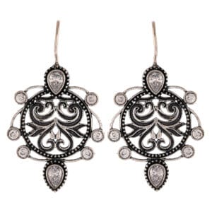 Ethnic Fusion Fashion Silver Oxidized White Stone Hoop Earrings