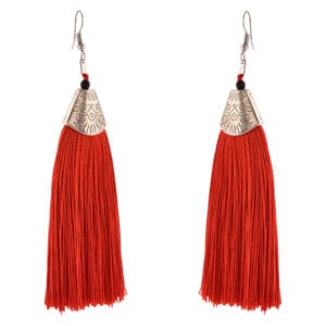Red Thread Thread Hoop Earrings
