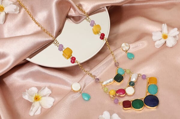 Onyx necklace, stone necklace, long necklace, statement necklace