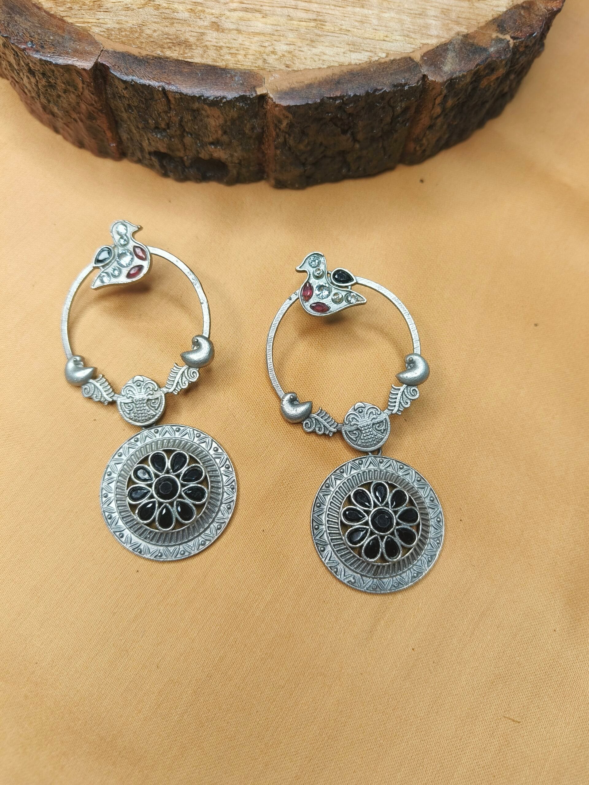 Silver Plated Floral Bird Earrings