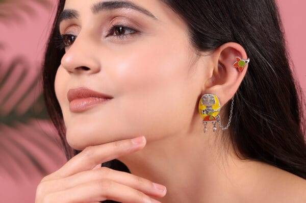 Tribal Earring, Hand Painted tribal earrings, silver earrings, Silver ear cuffs