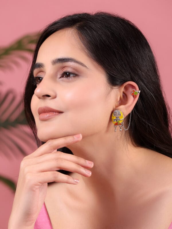 Tribal Earring, Hand Painted tribal earrings, silver earrings, Silver ear cuffs